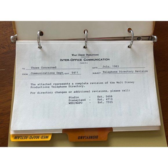 rare Walt Disney Productions Employee Telephone Directory w/Extra Binder - Picture 6 of 12